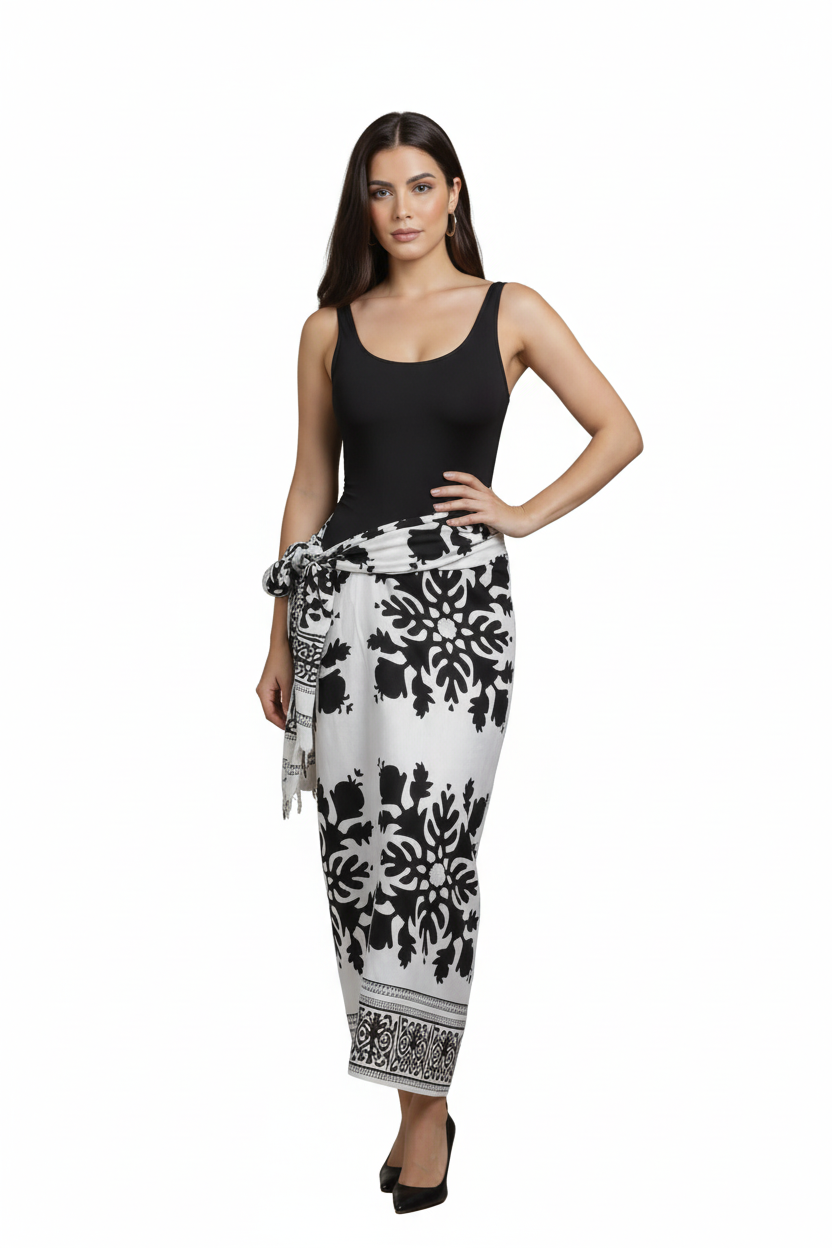 Pareo falda blanco y negro - Vista frontal